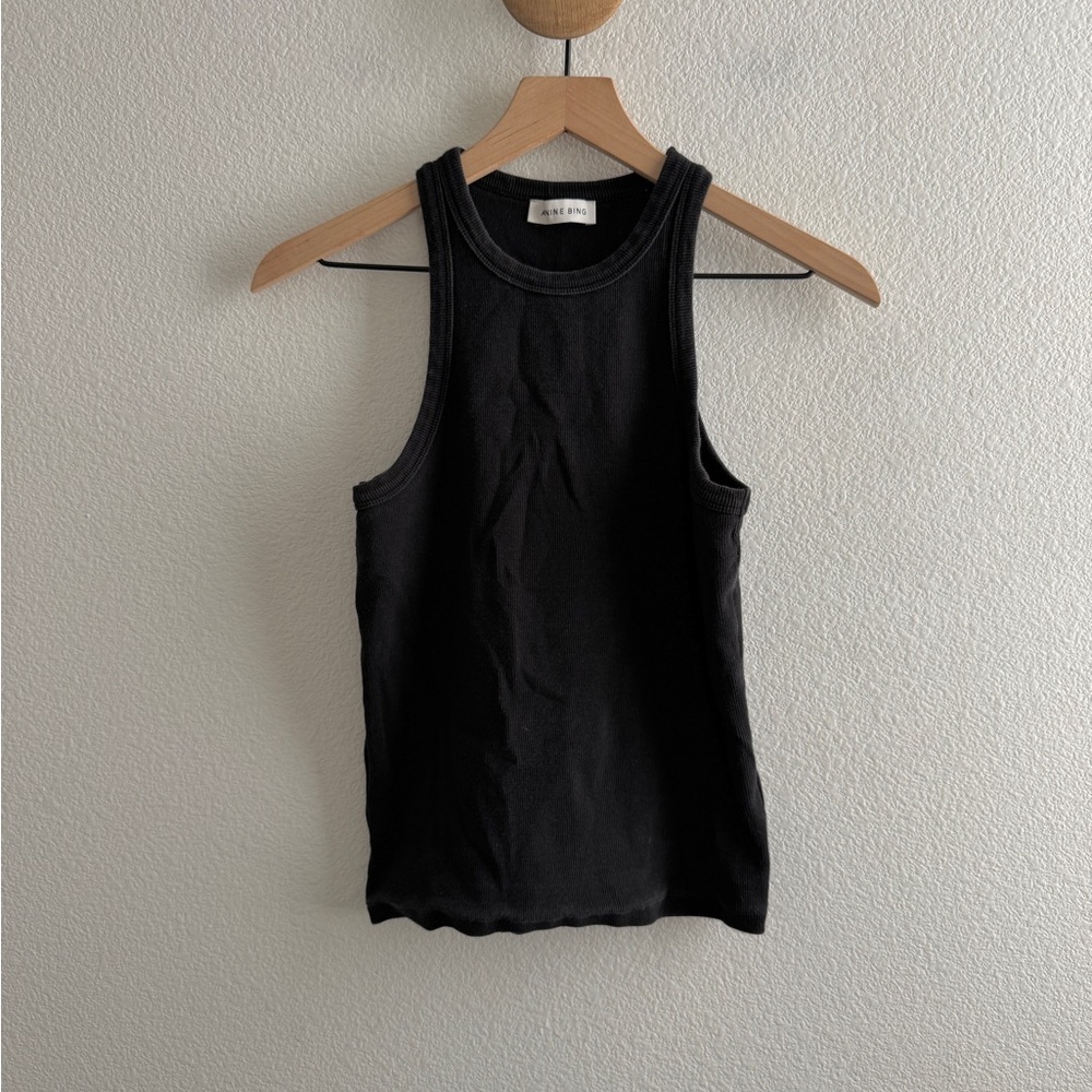 Anine Bing Black Ribbed Tank Top